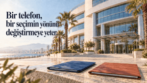 İZTO seçimlerini simgeleyen İzmir kıyısındaki ticaret odası binası ve iki aday listesi; Bir telefon, bir seçimin yönünü değiştirmeye yeter.